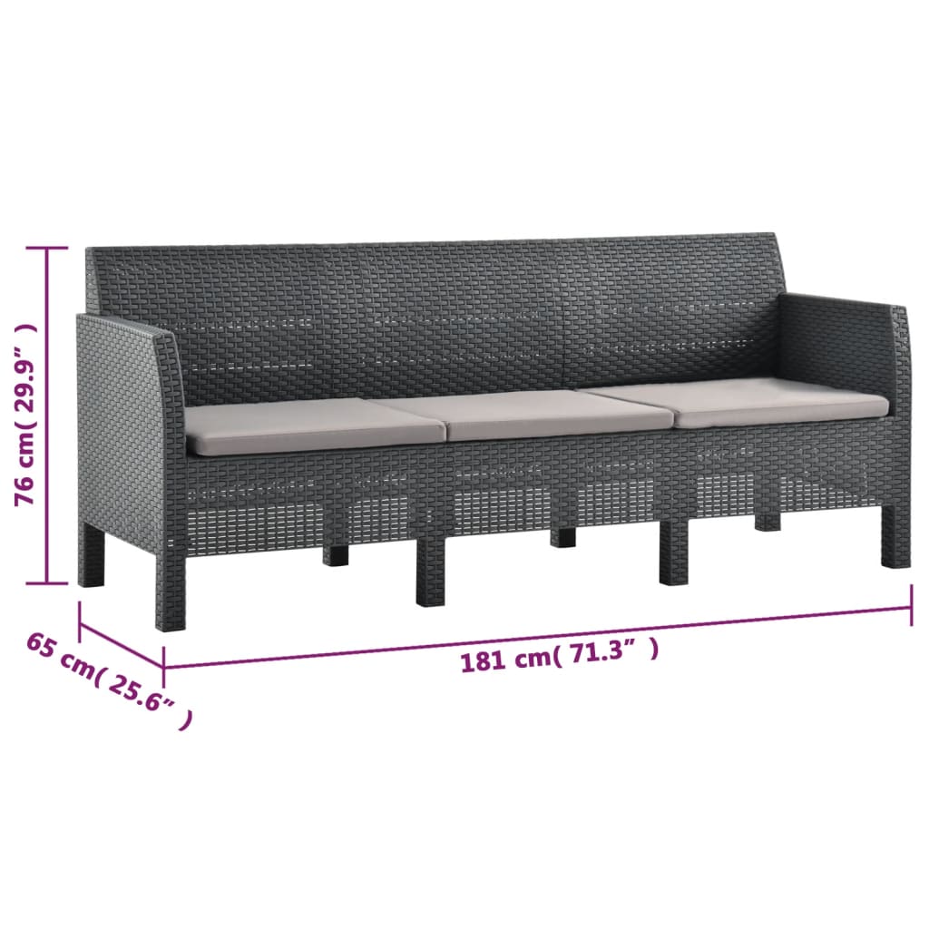 2-tlg. Garten-Lounge-Set mit Kissen PP Rattan Anthrazit